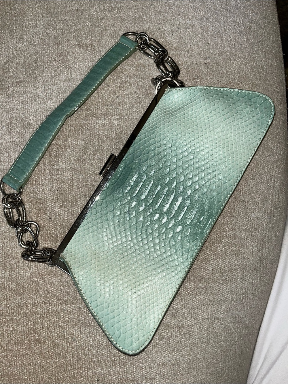 Nine West Mint Green Textured Clutch with Silver Chain